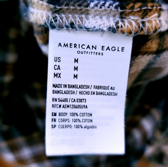 AE Cozy Cabin Cropped Flannel Cotton Plaid Button-down Shirt women's medium - Picture 10 of 13